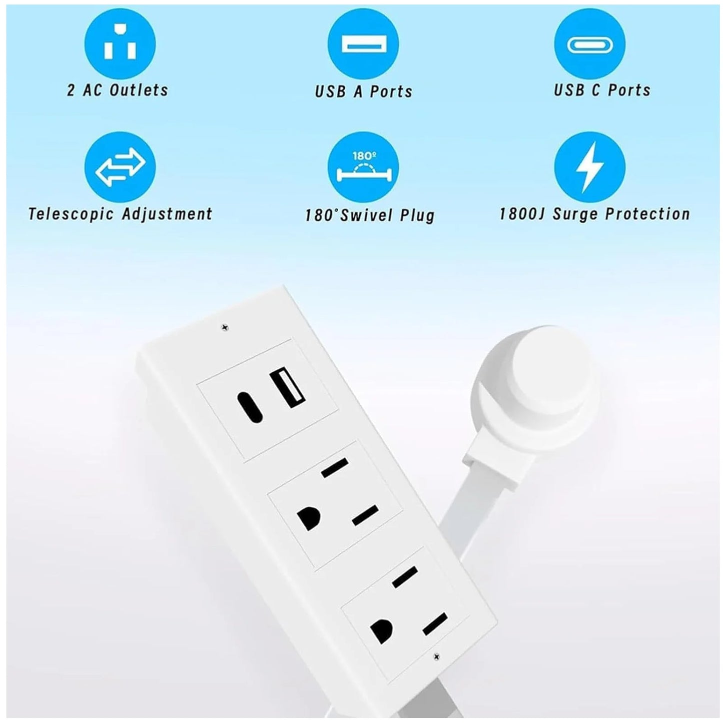 Outlet Extender Stick,Extendable Outlet,Rotating Outlet Extender,Electrical Outlet Extender Stick,Extended and Rotating Outlet Features,With Usb-A, Usb-C, and 2 Ac Outlets